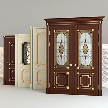 Title: Altair Two-panel Stained Wood Doors with Faceted Glass 3D model image 1 