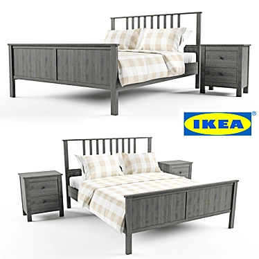 Ikea Hamnes Bed with Nightstands 3D model image 1 