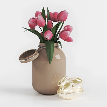 Blossoming Beauty: Tulips in a Jar 3D model image 1 