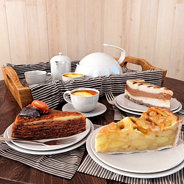 Delicious Cake Set: Coffee & Cakes 3D model image 1 