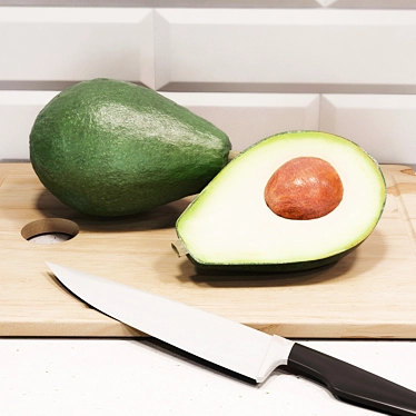 Avocado Kitchen Set: Cutting Board & Knife 3D model image 1 