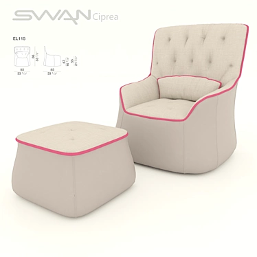 Italian Swan Armchair with Pouf, Ciprea Long Back 3D model image 1 