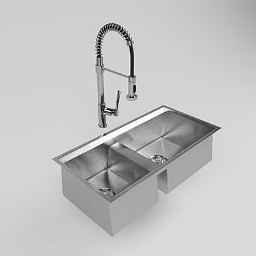 Versatile 27" Faucet & Double Sink 3D model image 1 