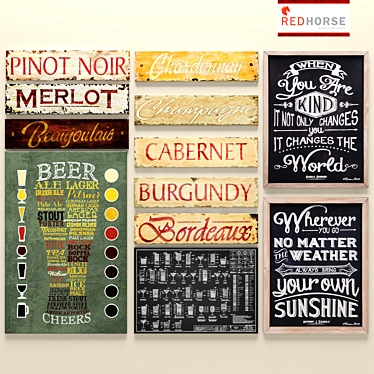 Vintage-Style Metal Signs Set 3D model image 1 