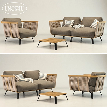 Outdoor Welcome Ropes Set: Sofa, Armchair & Coffee Table 3D model image 1 