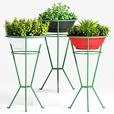 Stylish Planters on Stand 3D model image 1 