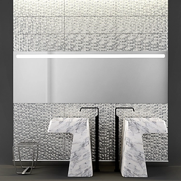 Luxury Bathroom Set: Sink, Faucet, Stool, Tile & More 3D model image 1 