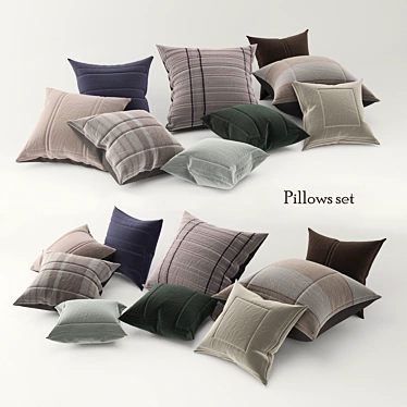 Luxury Pillow Set with Various Sizes and Textures 3D model image 1 
