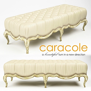 Carved Wood Bench with Tufted Seat 3D model image 1 