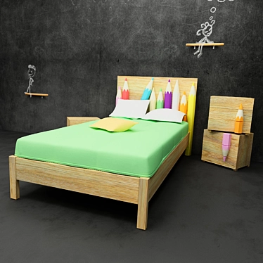 Italian Pencil Design Bed & Nightstand 3D model image 1 