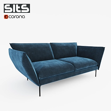 Hugo Luxury Sofa: Blue, Removable Cover, Black Legs 3D model image 1 