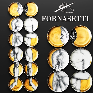 Fornasetti Adamo Porcelain Plate Set 3D model image 1 