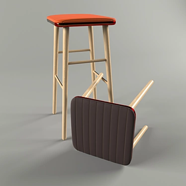 Modern Wooden High Stool 3D model image 1 