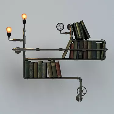 Title: Steampunk-Inspired Decorative Bookshelf 3D model image 1 