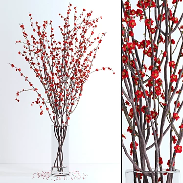 Realistic Red Blossom Branches 3D model image 1 