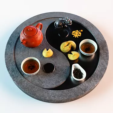 Chinese Stone Tray Yin-Yang: Authentic Tea Ceremony Set 3D model image 1 