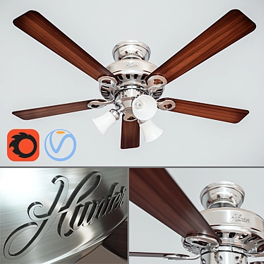 44" Hunter Ceiling Fan - Modern Design 3D model image 1 