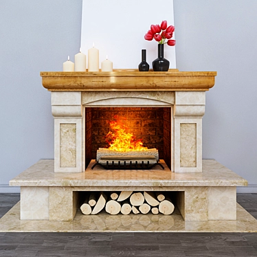 Marble Open Hearth Fireplace 3D model image 1 
