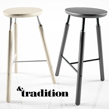 &tradition Oak Steel Bar Stool 3D model image 1 