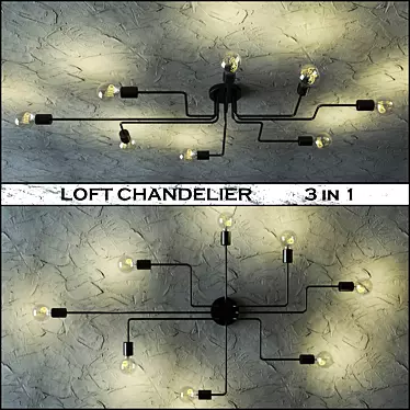 Industrial Loft Chandelier Trio 3D model image 1 