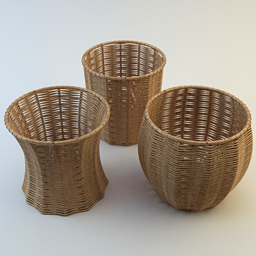 Natural Rattan Baskets: Rustic Storage Solution 3D model image 1 