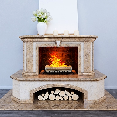 Title: Marble-Faced Open Hearth Fireplace 3D model image 1 