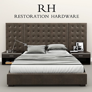 Custom Box Tufted Platform Bed: RH Modern Elegance 3D model image 1 