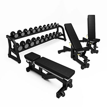 Technogym Pure Strength Adjustable Bench & Free Weights 3D model image 1 