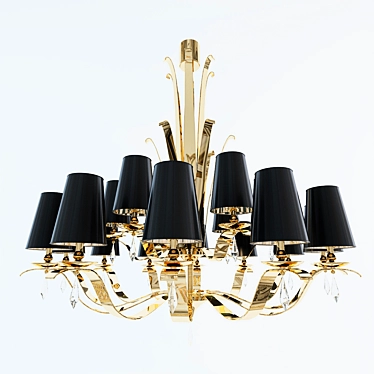 Golden Steel and Black Silk Chandelier 3D model image 1 