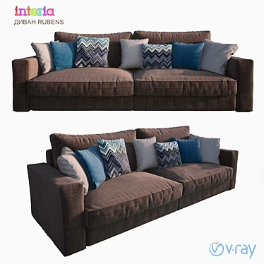 Rubens Comfortable Textile Sofa 3D model image 1 