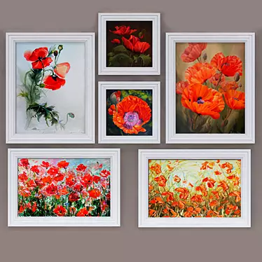 Contemporary Poppy Art Set 3D model image 1 