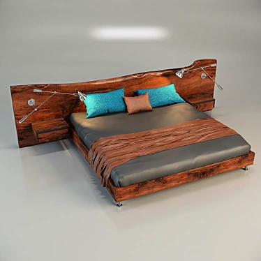 Loft-inspired Solid Wood Bed 3D model image 1 