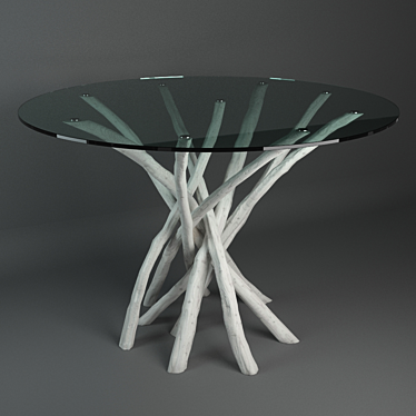 SAHEL White Solid Teak Wood and Glass Table 3D model image 1 