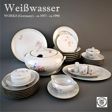 Elegant Porcelain Tableware Set 3D model image 1 