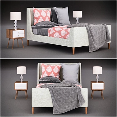 Upholstered Sleigh Bed Set 3D model image 1 