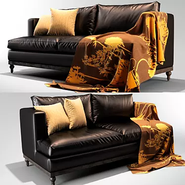 Modern Black Leather Sofa 3D model image 1 