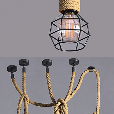 Industrial Rope Suspension Lamp 3D model image 1 