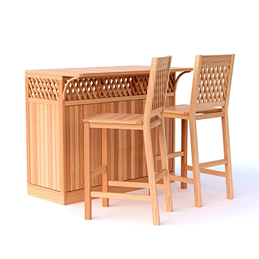 Trellis Teak Bar Set 3D model image 1 