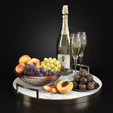 Sparkling Champagne and Fruity Delights 3D model image 1 