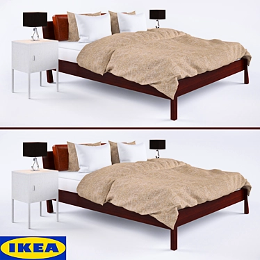 Stylish Stockholm Bed & Nightstands 3D model image 1 