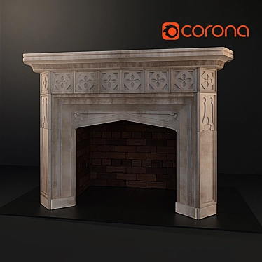 English Gothic Stone Fireplace: Exquisite Elegance 3D model image 1 