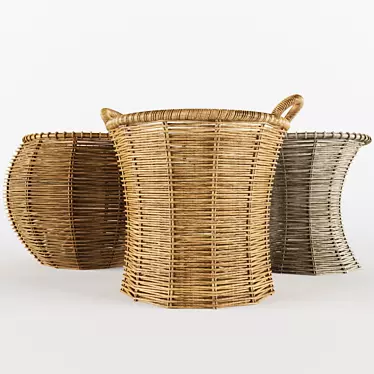 Versatile Rattan Baskets: 3 Designs 3D model image 1 