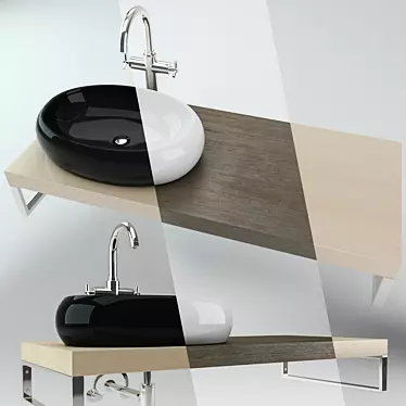 Wooden Plate Washbasin: Beech & Wenge Colors 3D model image 1 