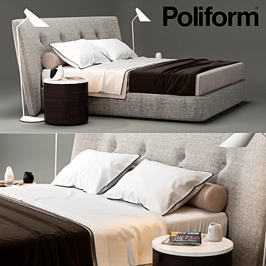Poliform Rever Bed & Onda Bedside Tables - Designer Bedroom Set 3D model image 1 