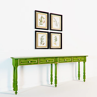 Provincial Style Console: Custom Designed with Tile Inserts 3D model image 1 