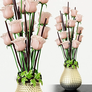 Elegant Pink Rose Vase 3D model image 1 