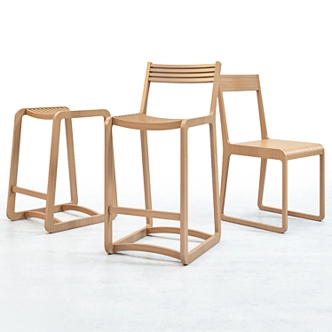 UNIKA MØBLÄR Oak & Walnut Chairs with Table 3D model image 1 