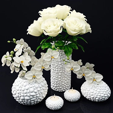 Elegant Floral Vase Set 3D model image 1 