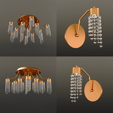 Elegant Crystal Chandelier + Wall Sconce 3D model image 1 