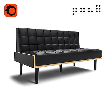 Black Leather Sofa with High Legs 3D model image 1 